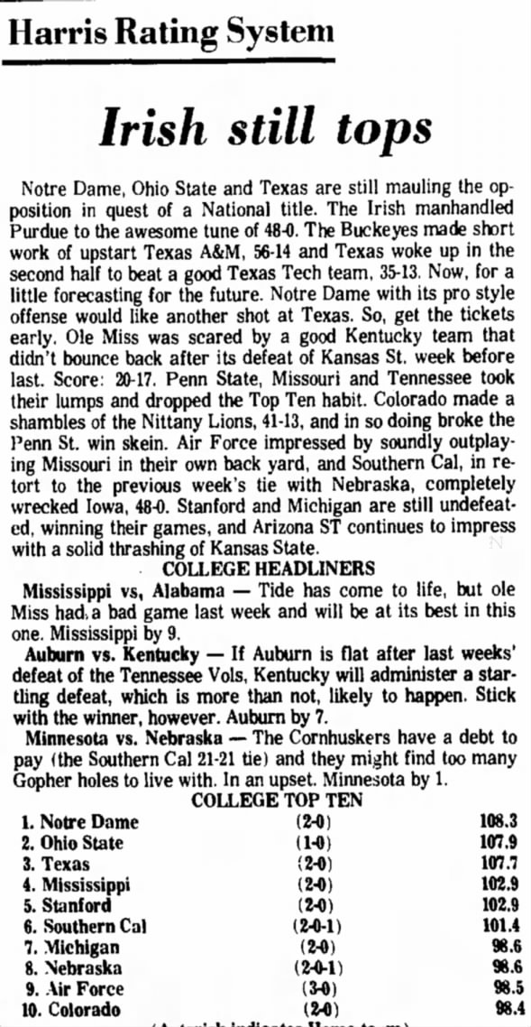 1970.10.01 Harris predicts Minnesota over Nebraska