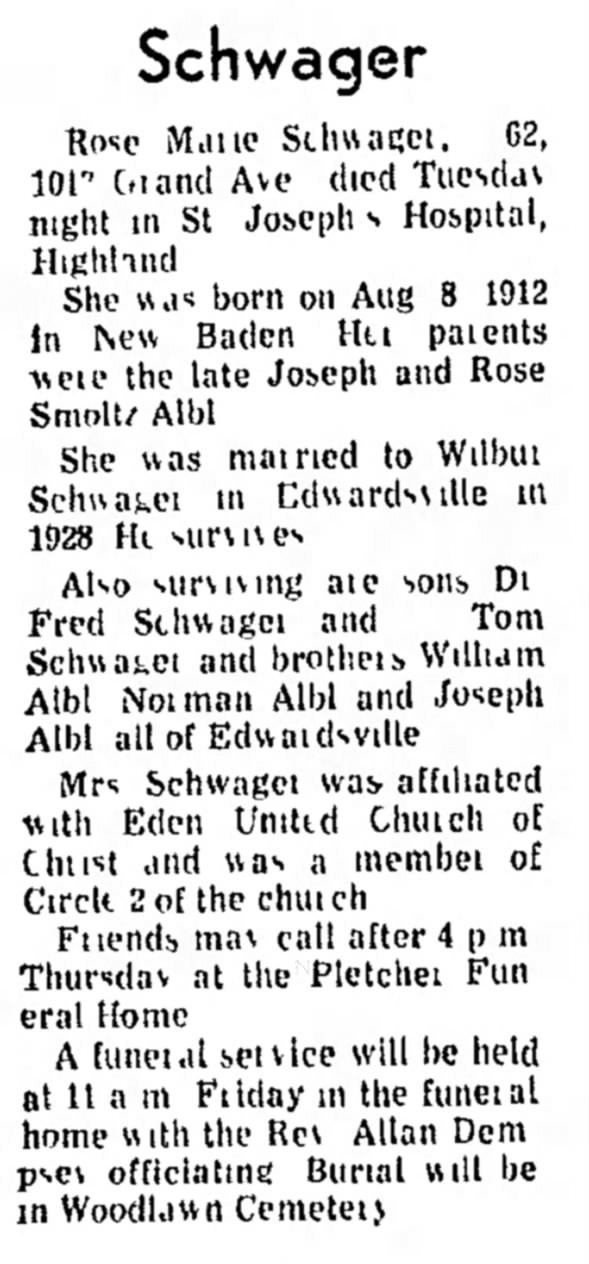 Rose Marie Schwager Obituary (Aged 62)