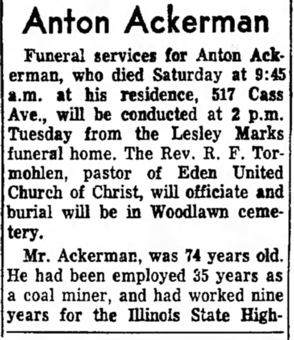 Anton Ackerman Obituary (Aged 74) - Part 1 of 2