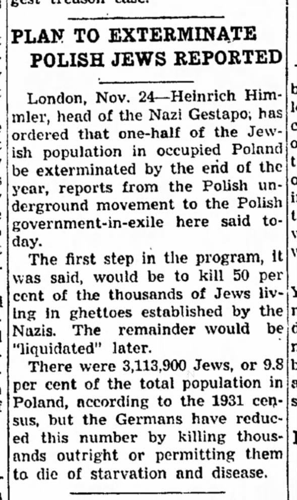 Plan To Exterminate Polish Jews Reported