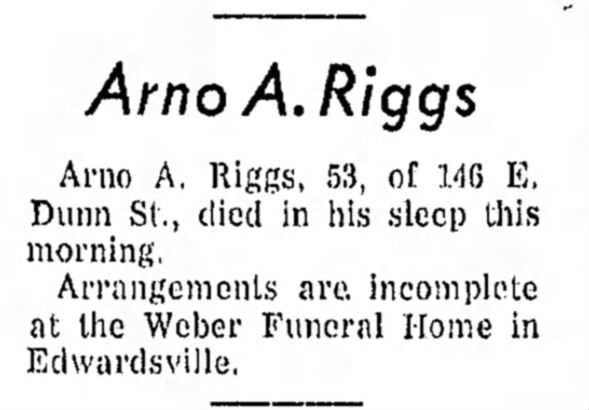 Arno A. Riggs Death Notice