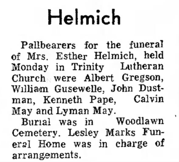 Esther Helmich Funeral Details