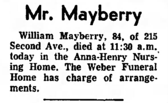 William Mayberry Obituary (Aged 84)