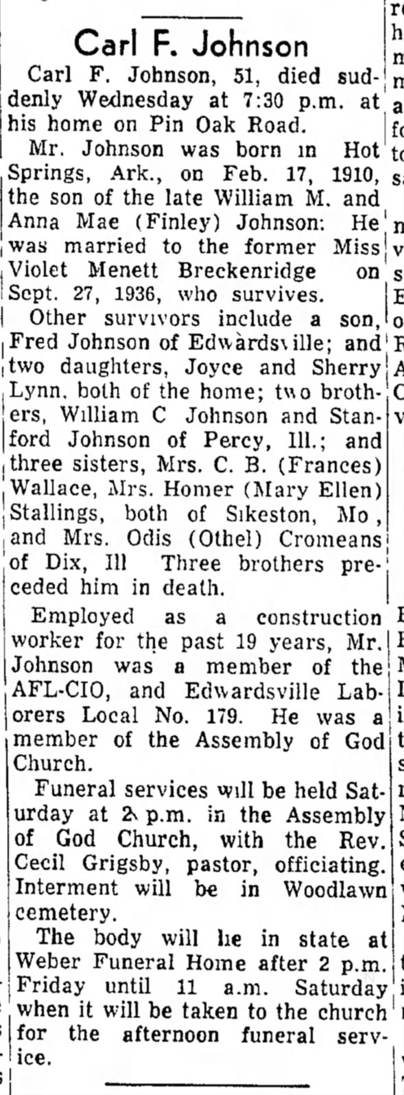 Carl F. Johnson Obituary (Aged 51)