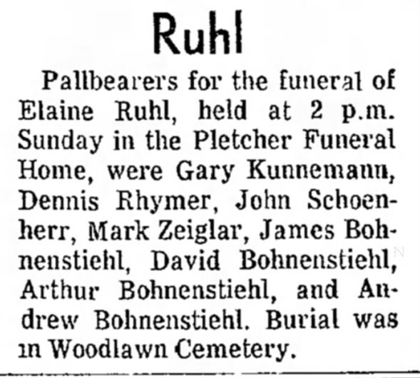 Elaine Ruhl Funeral Info