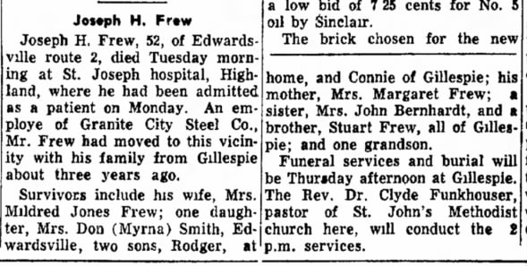 Joseph H. Frew Obituary (Aged 52)