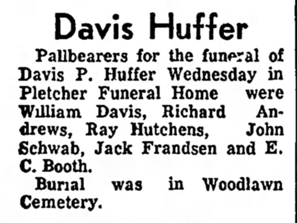 Davis Huffer Funeral Details