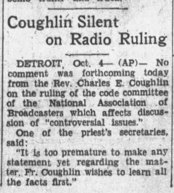 Coughlin Silent on Radio Ruling