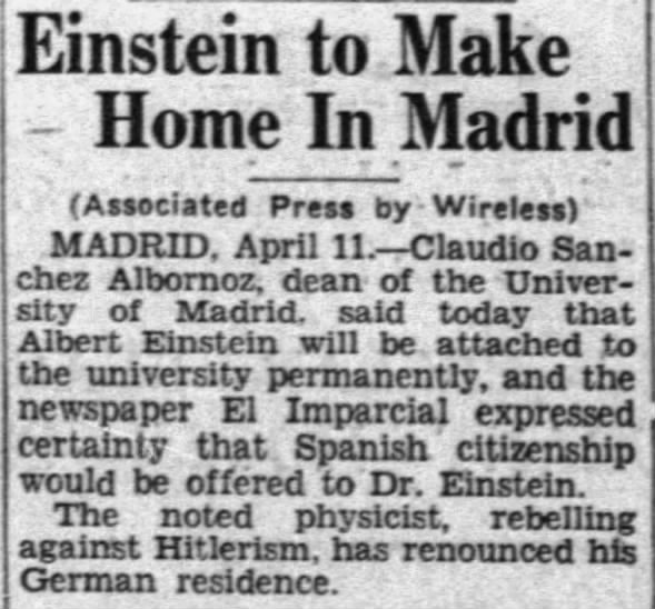 Einstein to Make Home In Madrid