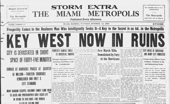 1909 hurricane hits Key West in October