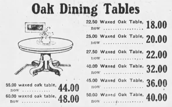 1922 round oak table advertisement
