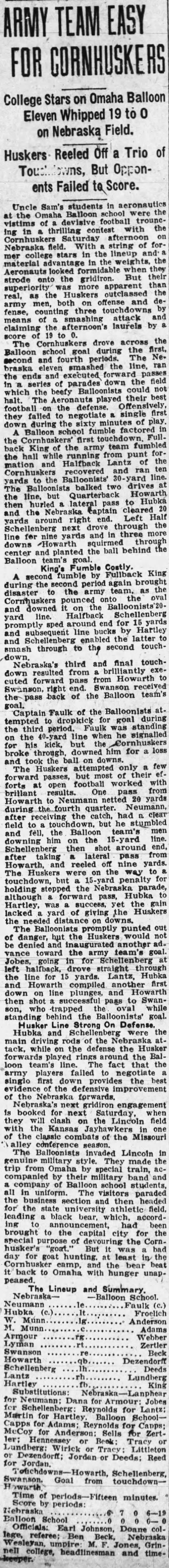 1918 Nebraska vs. Omaha Balloon football