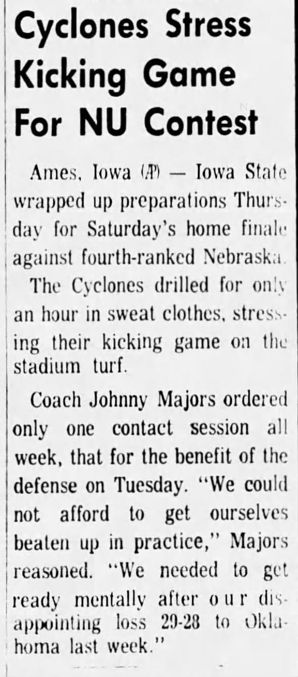 1970.11 Iowa State practice Thursday