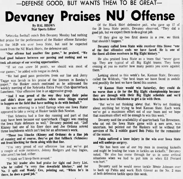 1970.11.09 Devaney comments Monday post-Iowa State