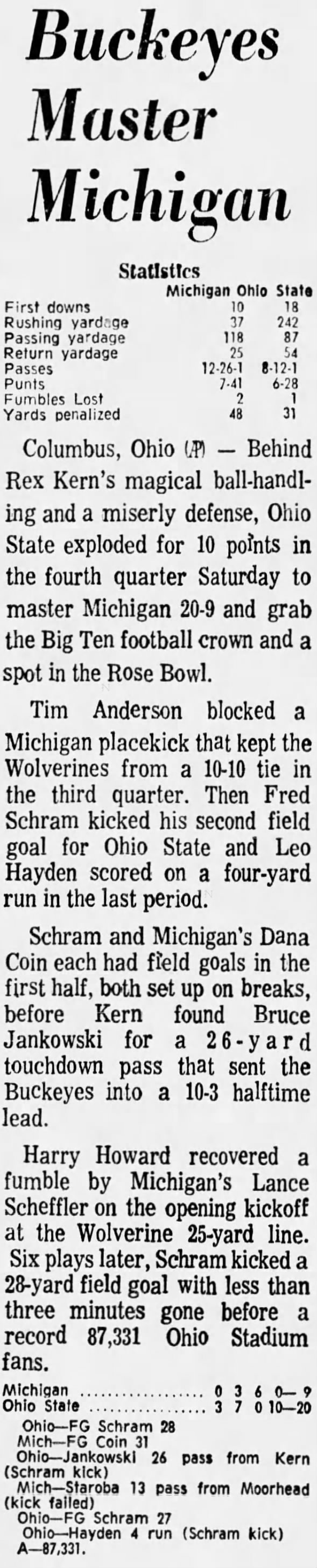 1970 Ohio State-Michigan football