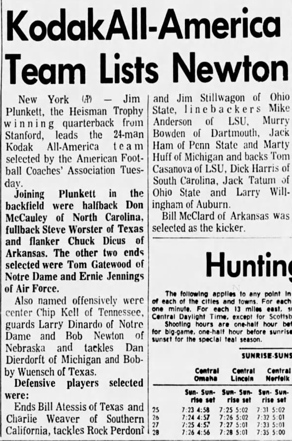 1970.11.24 Newton named Kotak All-American