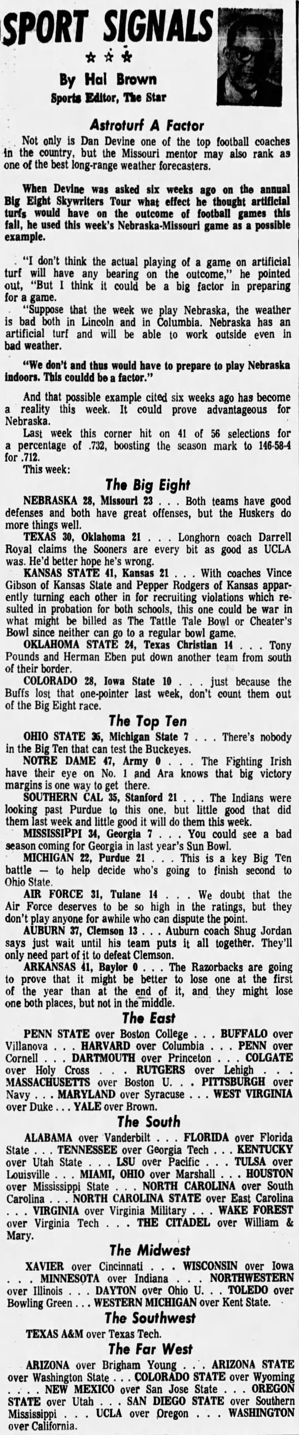 1970.10 Hal Brown prediction, Missouri game