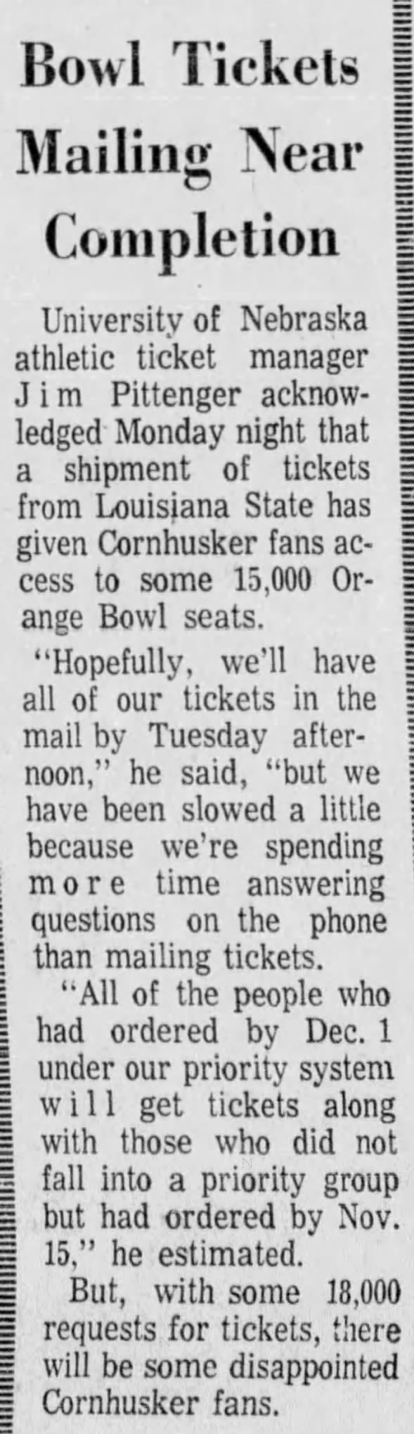 1970.12.14 Orange Bowl tickets
