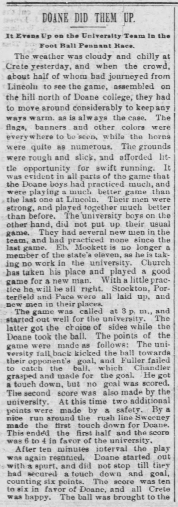 1891 Nebraska vs Doane football 2nd game part 1