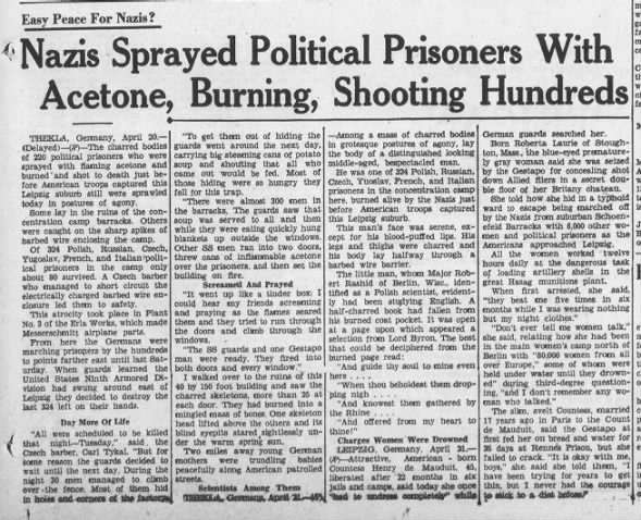 Easy Peace for Nazis?: Nazis Sprayed Political Prisoners With Acetone, Burning, Shooting Hundreds