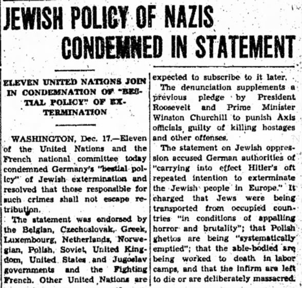 Jewish Policy of Nazis Condemned in Statement