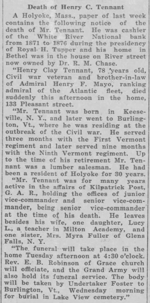 Obituary for Henry Clay Tennant (Aged 78)