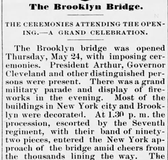 The Brooklyn Bridge opens