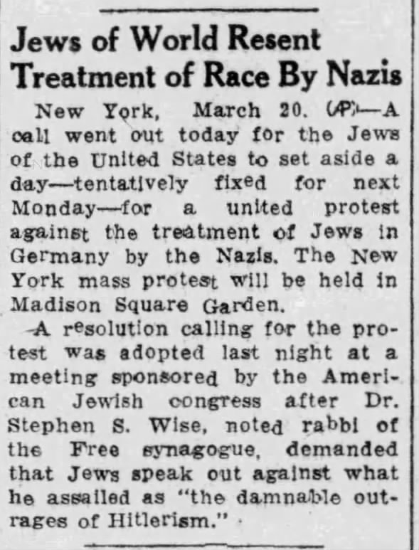 Jews of World Resent Treatment of Race By Nazis