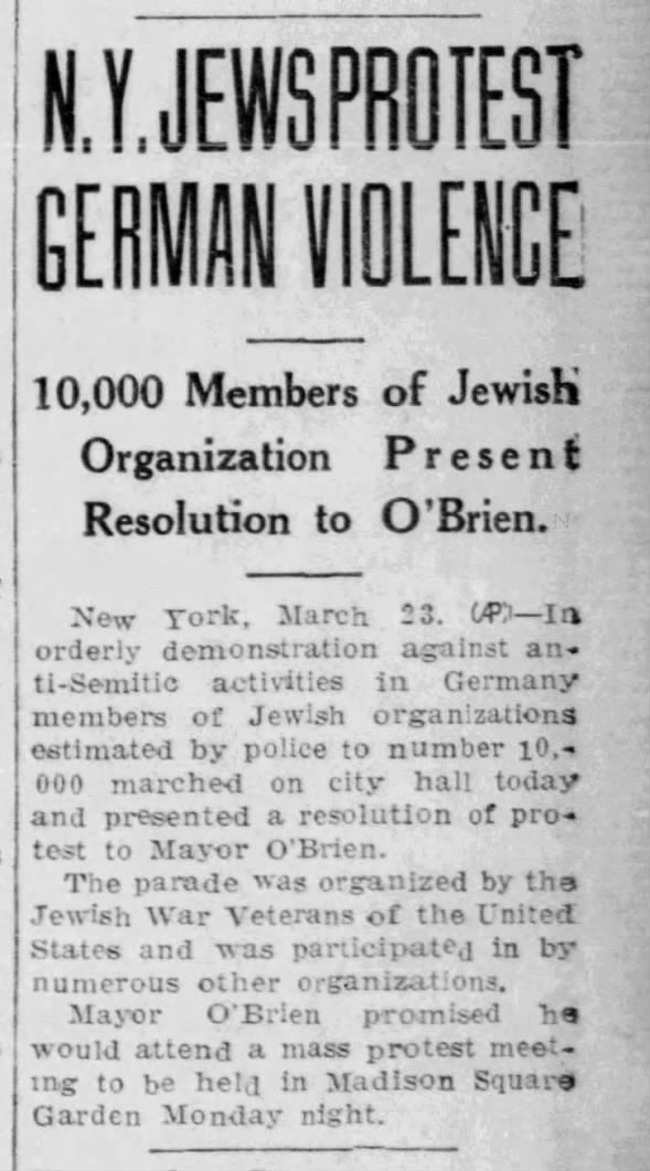 N.Y. Jews Protest German Violence
