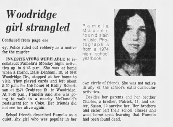 Woodridge girl strangled (continued from page one), Chicago Tribune, Jan. 14, 1976, p. 15.
