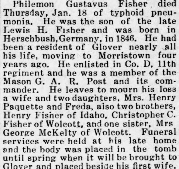 Obituary for Philemon Gustavus Fisher