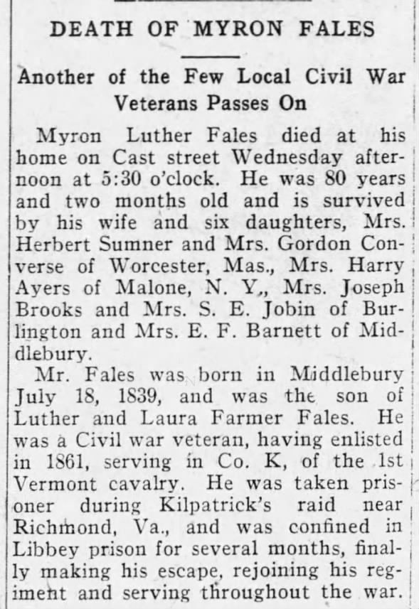 Obituary for Myron Luther FALES (Aged 80)