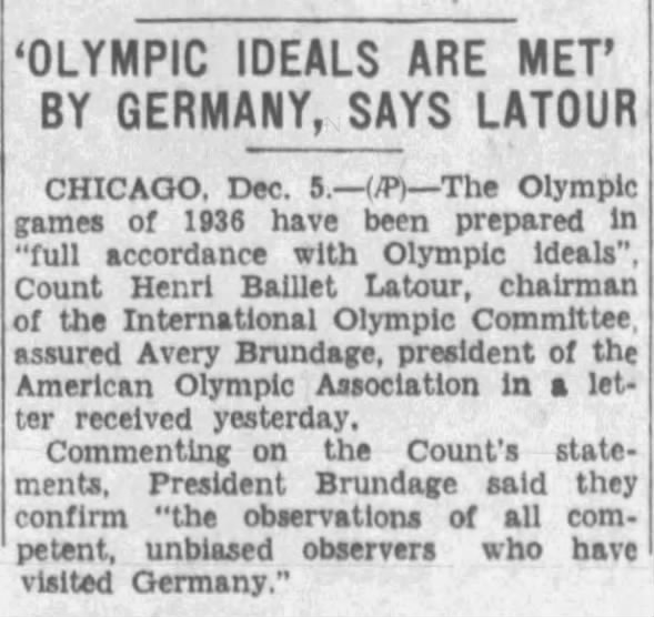 'Olympic Ideals Are Met' By Germany, Says Latour