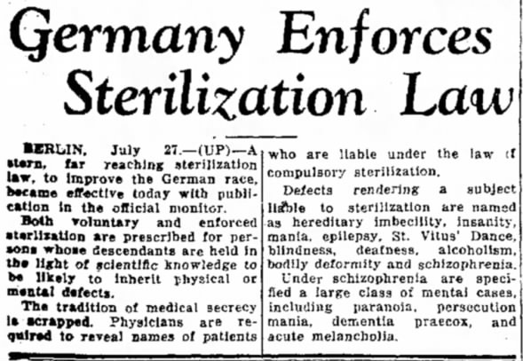 Germany Enforces Sterilization Law