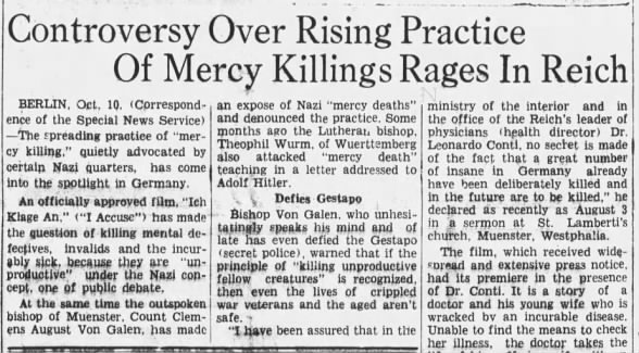 Controversy Over Rising Practice Of Mercy Killings Rages In Reich