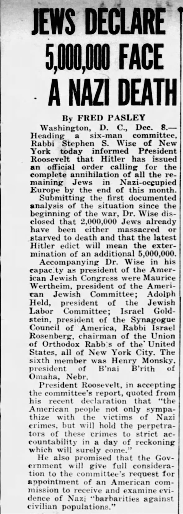 Jews Declare 5,000,000 Face A Nazi Death