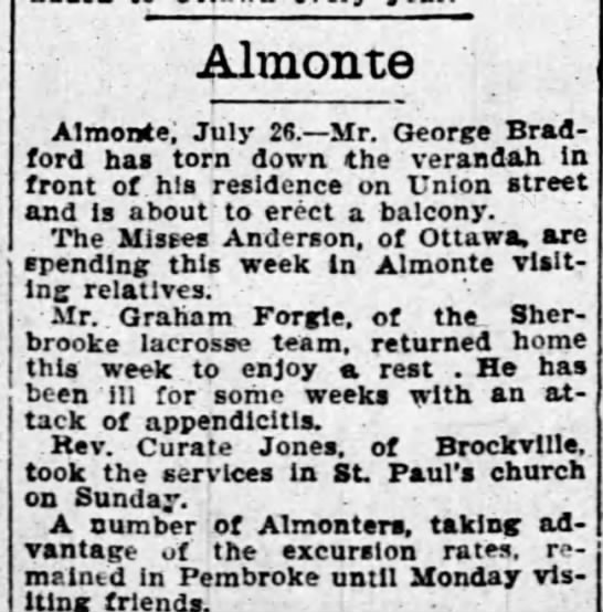  - Almonte Almonte; July 2S. Mr. George Bradford...