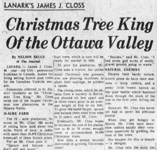  - LANARK'S JAMES J. CLOSS Christmas Tree King Of...