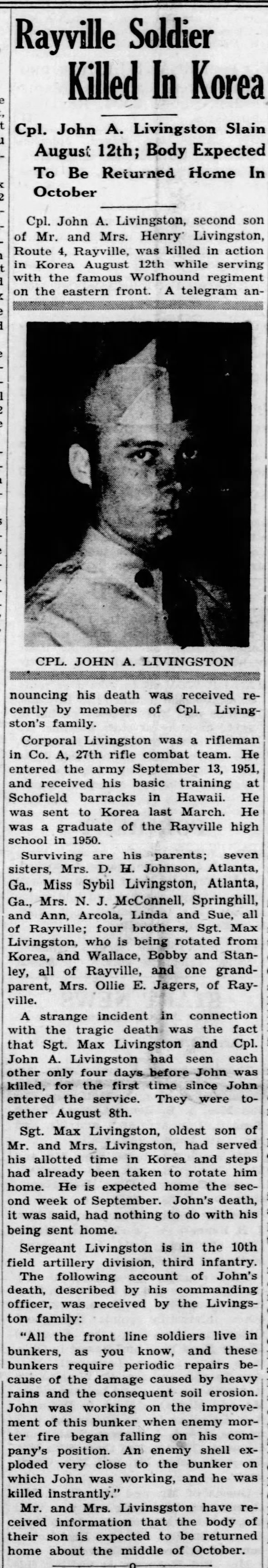 Cpl. John A. Livingston, Korean War