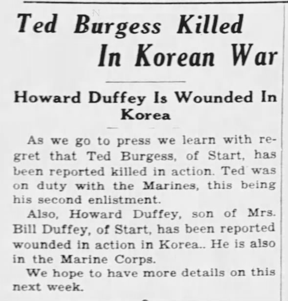 Ted Burgess Killed in Korea