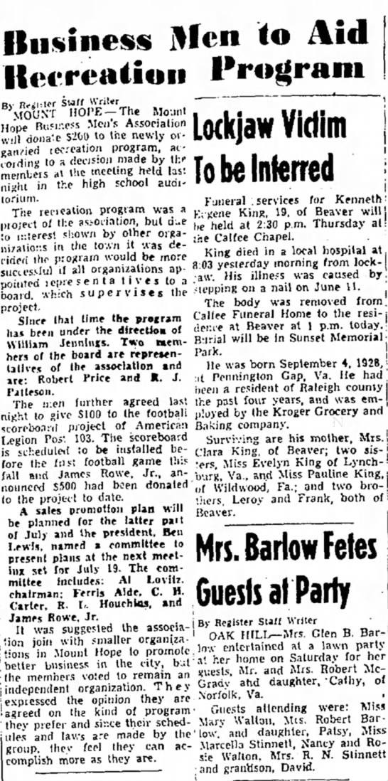 29 Jun 1948 The Raleigh Register Page 2 Fayette County News Pt 1 - us Â·Â·Â·** j*fcn to * J . Hope Kanried...