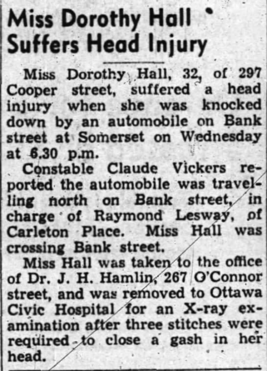  - Miss Dorothy Hall V Suffers Head Injury Miss...