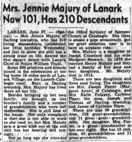  - Mrs. Jennie Ma jury of Lanark Kow 1 01 ; Has 21...