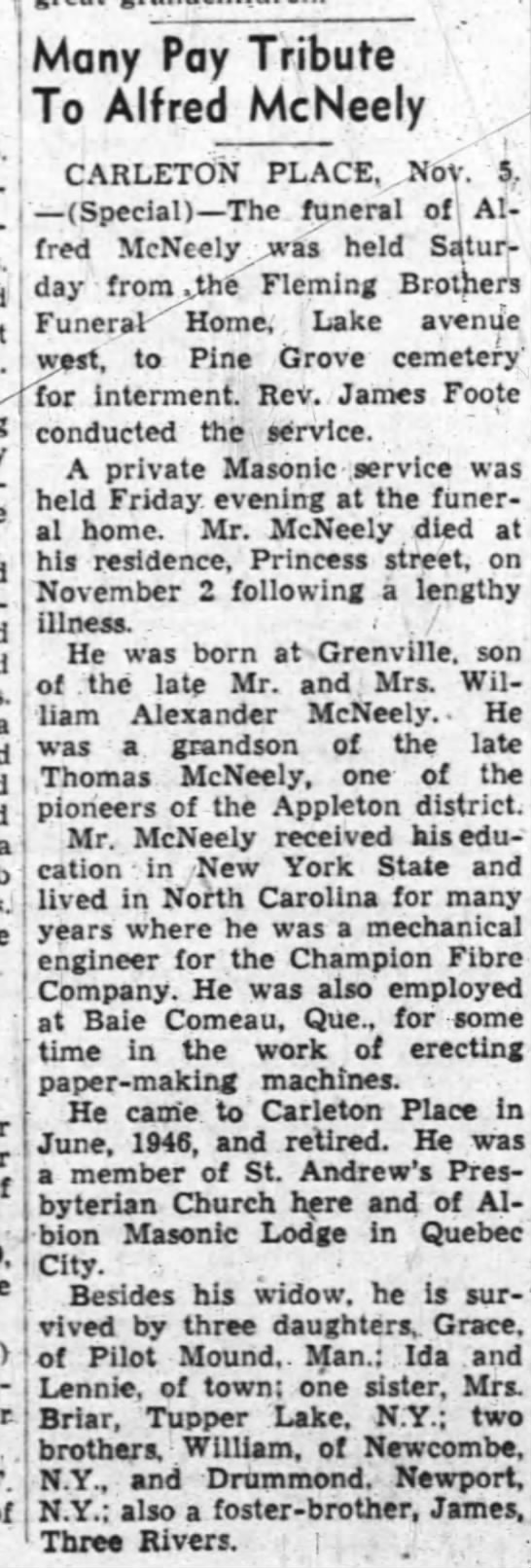  - ; com-j . Many Pay Tribute To Alfred McNeely...