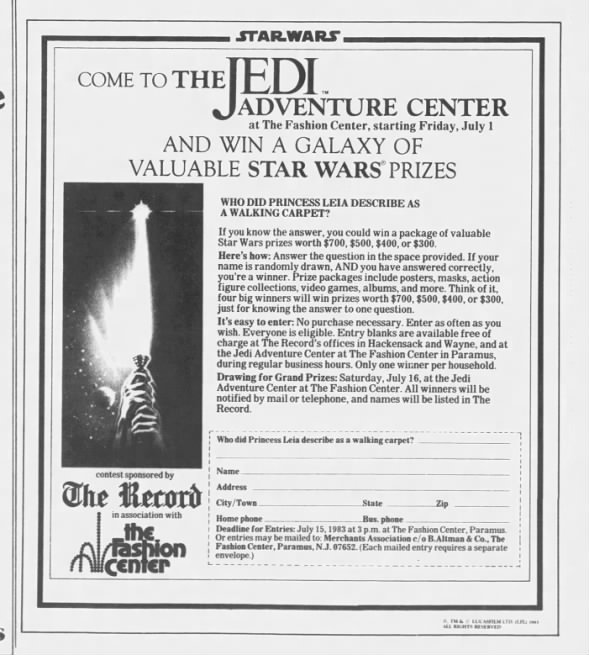 The Jedi Adventure Center ad for The Fashion Center.