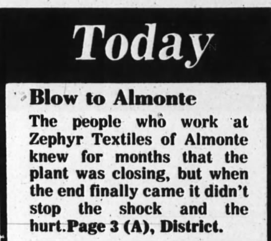  - Utafl Blow to Almonte The people who work at...