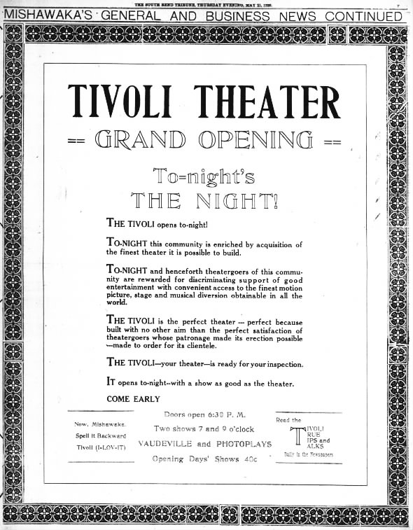 Tivoli theatre in Mishawaka opening