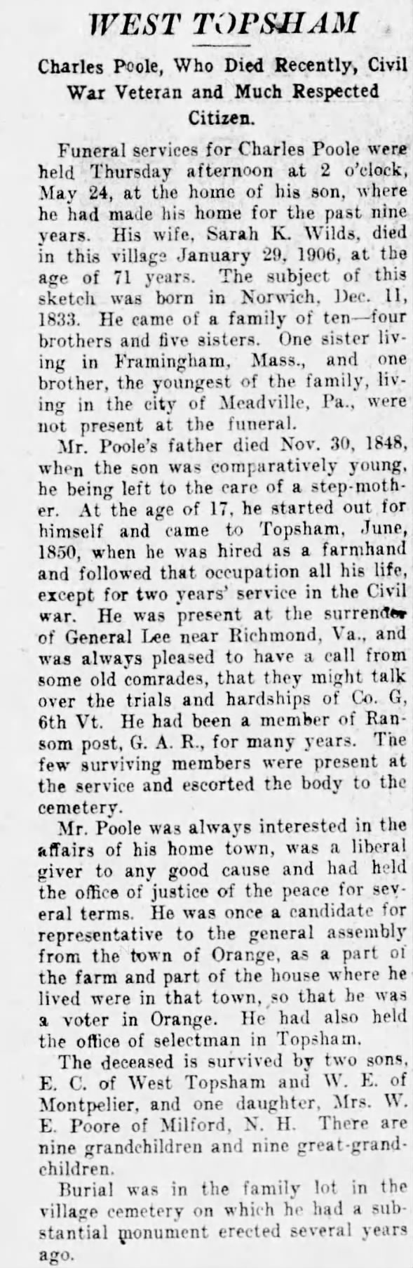 Obituary for Charles Poole (Aged 17)