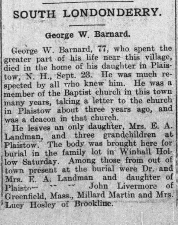 Obituary for George W. Barnard (Aged 77)