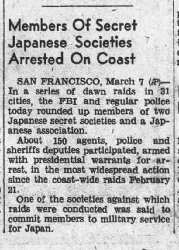 Members Of Secret Japanese Societies Arrested On Coast